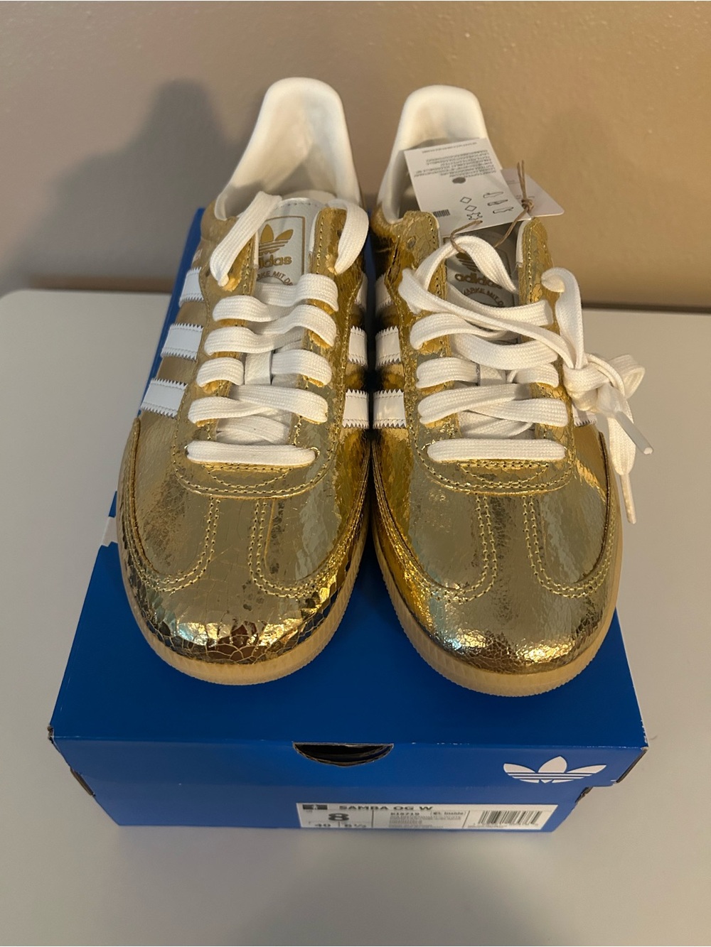 adidas Samba OG Metallic Gold Sneakers with White Stripes - Picture 5 of 6